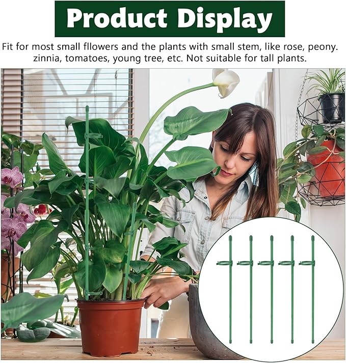 30 Pcs Adjustable Plant Support Stakes Garden Single Stem Support Stake Plant Cage Support Rings with Plant Clips and Connect Pipe for Orchid Rose Tomato, 12 Inch