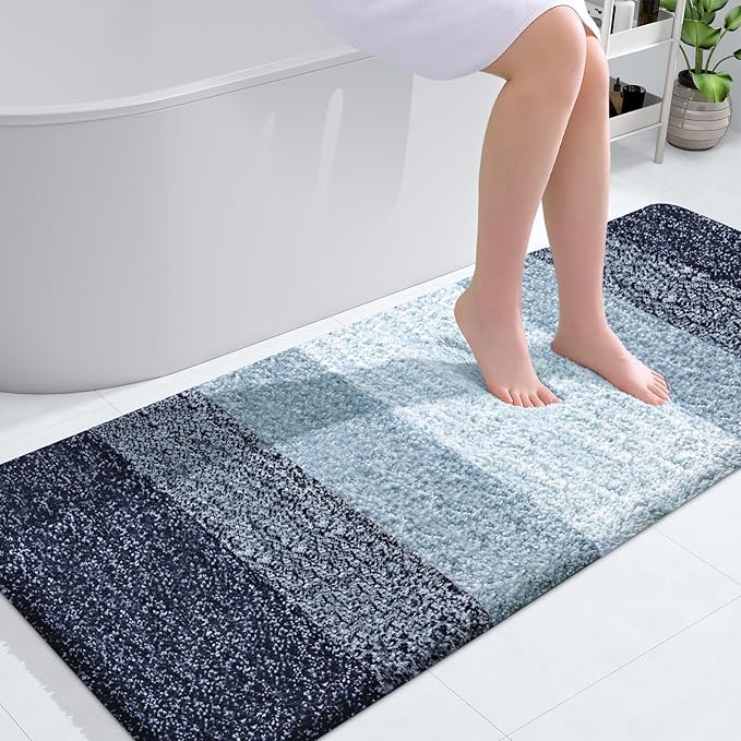 OLANLY Bathroom Rugs Mat 54x24, Extra Soft Absorbent Microfiber Bath Rugs, Rubber Backing, Quick Dry, Machine Washable Bath Mats for Bathroom Floor, Tub and Shower, Home Decor Accessories, Airy Blue