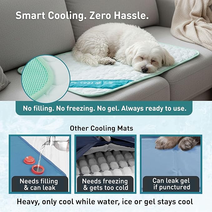 INSPECTOR TAIL Dog Cooling Mat - No Freeze Needed, Self-Cooling Pad for Medium Dogs, Washable Portable for Crate Kennel Car Sofa Bed Floor, Indoor Outdoor Summer Use, 27"x21" with Carry Bag