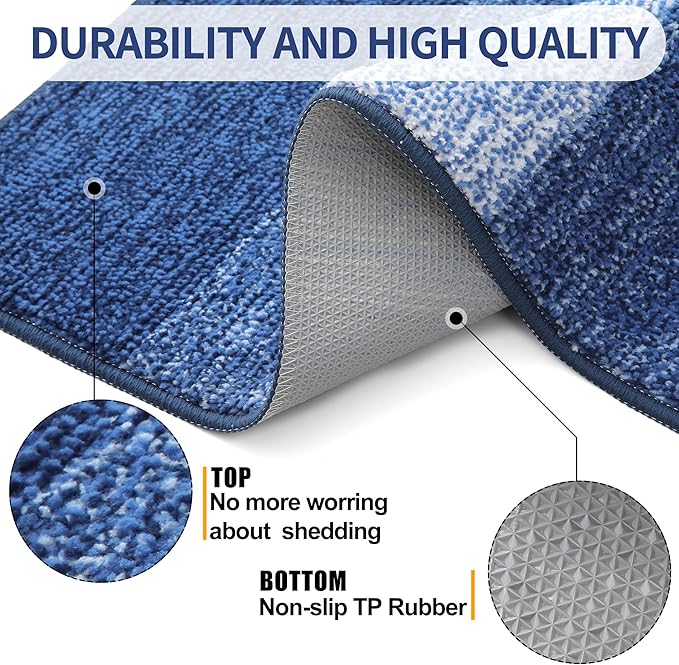 Kitinjoy Indoor Outdoor Door Mat, 32x20 Non-Slip Absorbent Dirt Trapper, Low-Profile Washable Inside Entrance Front Floor Mat, Sturdy Soft Entry Doormats for Entryway, Navy Blue