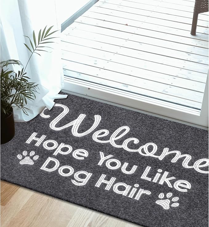 Gray Indoor Doormat, Dog Hair Mat Standard Welcome Front Door Entryway Mats, Funny Door Mat, Durable Non Slip Rubber Dirt Entrance Mats, 36" x 24"