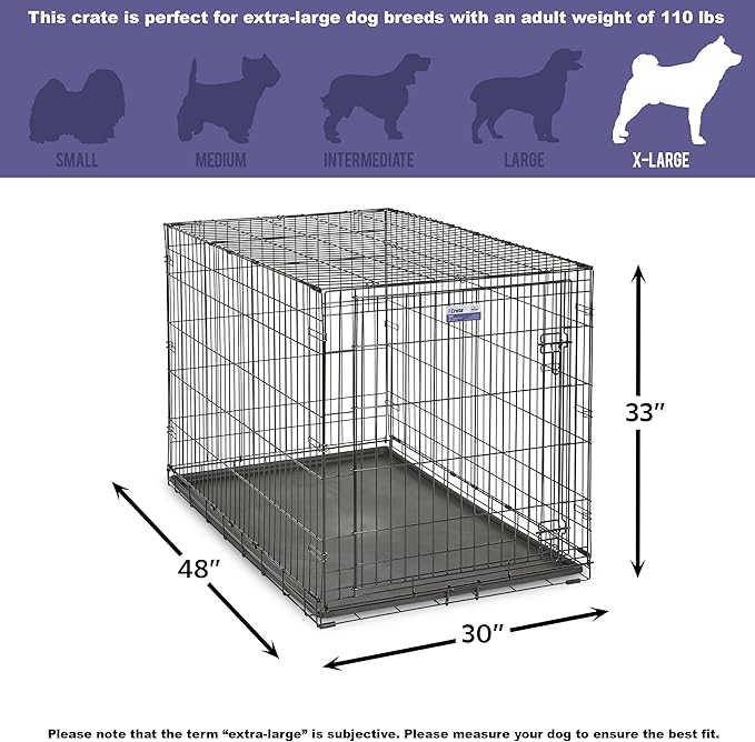 MidWest Homes for Pets 48-Inch iCrate Folding Dog Crate with Divider Panel, Leak-Proof Tray & Secure Latches – Metal Wire Kennel for XL Breeds – Portable, Durable & Easy to Assemble