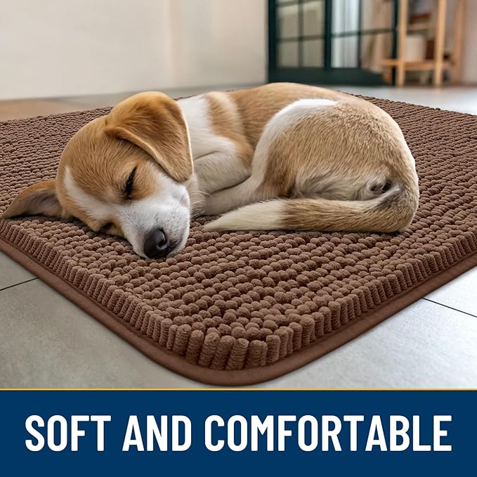 Smiry Dog Door Mat for Muddy Paws 40x32, Absorbs Moisture and Dirt Doormat, Non-Slip Washable Quick Dry Chenille Front Door Mat Indoor Entrance, Entryway Carpet for Inside Floor, Mocha