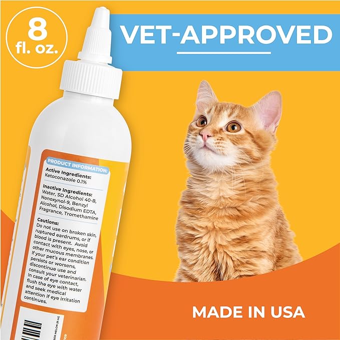 Dog Ear Cleaner - Cat & Dog Ear Infection Treatment - Medicated Pet Ear Wash, Flush, and Cleaning Solution for Dogs and Cats - Remedy for Itchy Yeast Relief