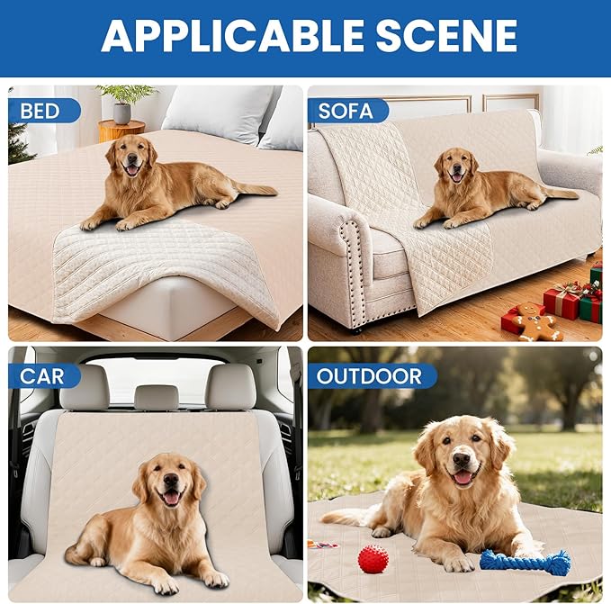 CYCMACO Waterproof Couch Covers for Pets, Waterproof Dog Bed Cover, Anti-Slip Soft Dog Blankets, Couch Cover for Dogs Washable, Pet Blanket for Puppy Large Dogs Cat (82x82 Inch, Beige)
