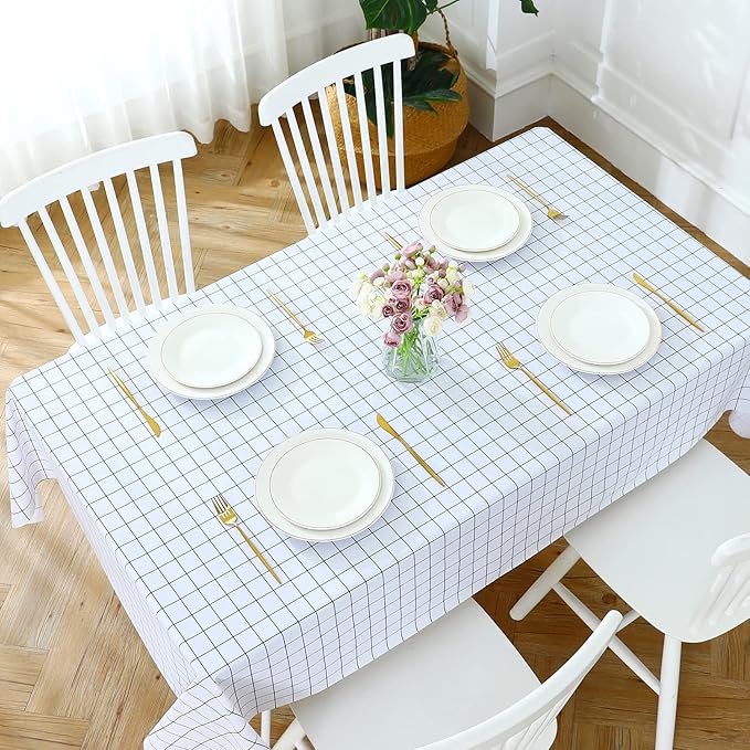 Romanstile Square Vinyl Tablecloth, 100% Waterproof Oil-Proof Checkered Plastic Table Cloth, Heavy Duty Wipeable Table Covers for Dining, Camping, Picnic, Outdoor - 54 x 54 Inch, White