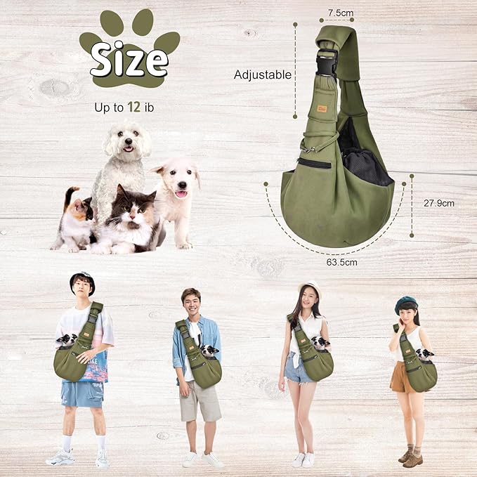 CUBY Dog and Cat Sling Carrier - Hands Free Reversible Pet Papoose Bag - Soft Pouch and Tote Design - Suitable for Puppy, Small Dogs Cats Outdoor(Green, Adjust Strap 2.0)