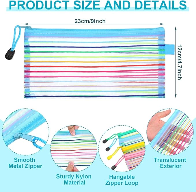 Leelosp 80 Pcs Mesh Zipper Pouch Bulk Back to School Pencil Storage Pouch Mesh Cosmetics Bags Toiletry Makeup Bags for Office Travel Organization(Elegant Color,9 x 4.7 Inch)