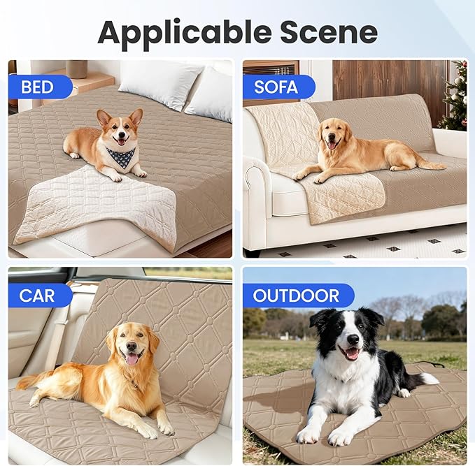 CYCMACO Waterproof Dog Blanket, Non-Slip Soft Pet Bed Cover, Couch Cover for Dogs Washable, Protects Sofa, Furniture, Crate, Car, Tear Resistant Leakproof Pet Blanket (52x82 Inch, Khaki)