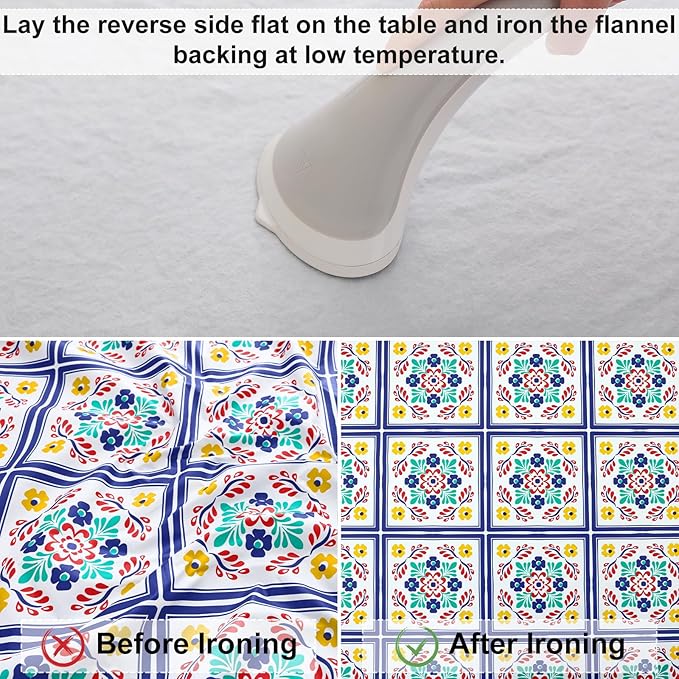misaya Rectangle Vinyl Tablecloth, Fitted Table Cover, 100% Waterproof, Elastic Edge, Flannel Backing, Table Cloth Fit 6 Foot Folding Tables for Picnic, Outdoor (Geometric Flower, 30x72 inch)
