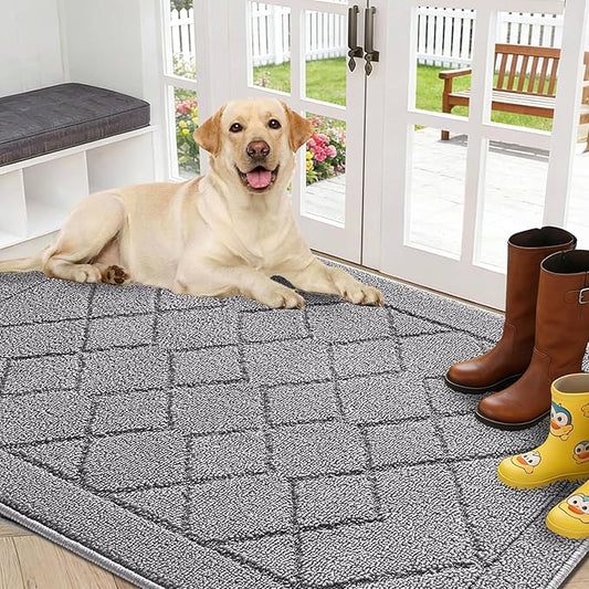 REFETONE Indoor Doormat, Front Back Door Mat 32"x40" Rubber Backing Non Slip Mats, Absorbent Washable Entrance Doormat for Entryway, Resist Dirt Low-Profile Inside Floor Mat for Muddy Shoes Light Grey
