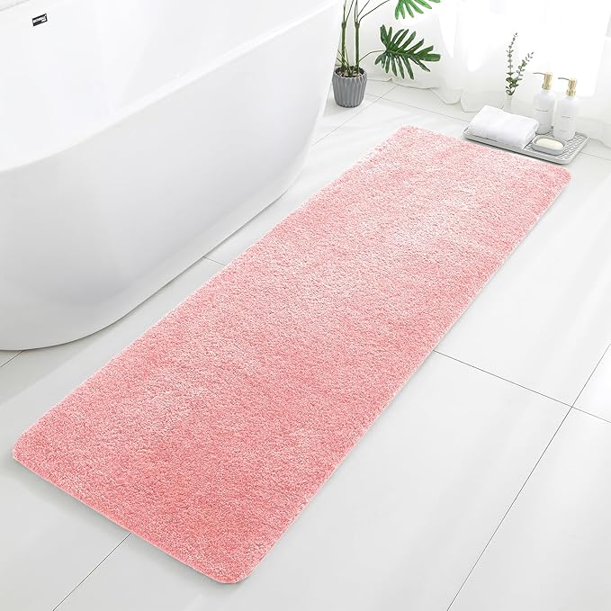 Pink Bathroom Rugs Runner 24"x72" - Extra Long Plush Bath Mat, Non Slip Absorbent Microfiber Floor Rug, Washable and Fluffy - Ideal for Bathroom, Kitchen or Pet Mat Use