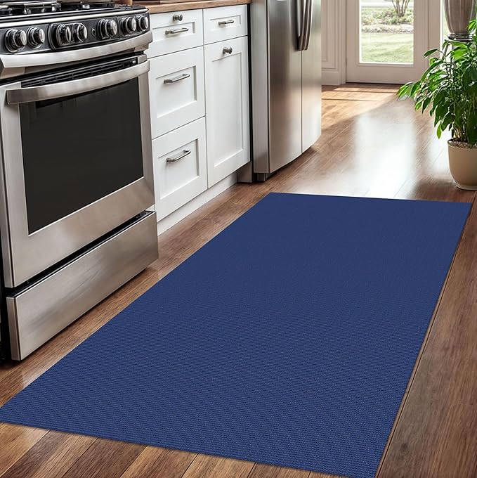 KOZYFLY Washable Entryway Rug 3x5 Ft Area Rugs Cotton Rubber Backed Throw Rugs Indoor Door Mat Kitchen Rugs Braided Floor Carpet for Front Entrance Bathroom Kitchen Living Room, Royal Blue