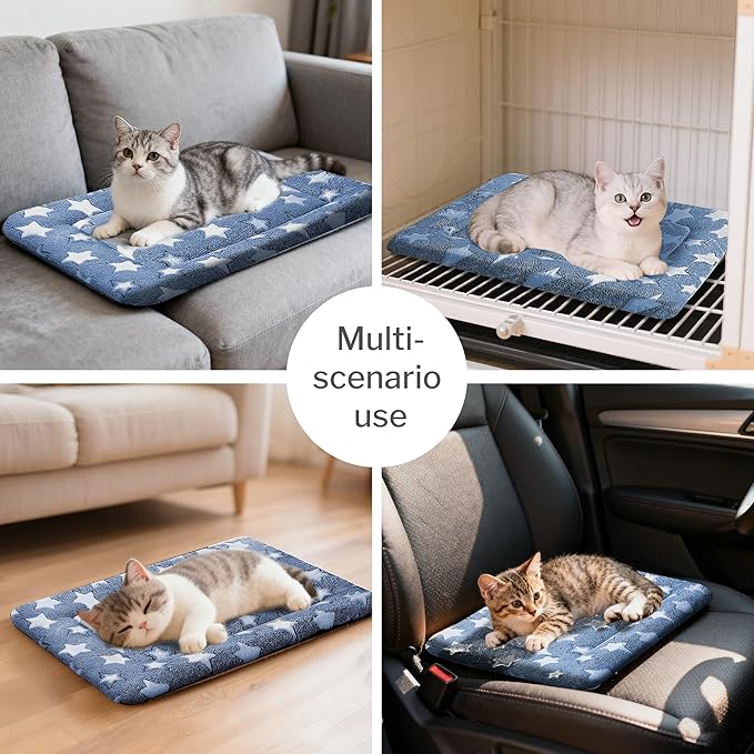 Dog Bed Mat for Crate, Soft Kennel Pad, Durable Comfort Mat for Dogs and Cats, Home and Crate Use (NavyBlue&Star, 18"*14"*1.5")
