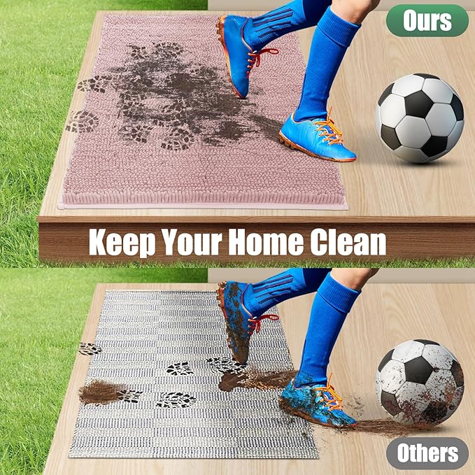 IM HOME Chenille Absorbent Outdoor Doormat 36" x 24", Washable Muddy Door Mats for Dog Non Slip Indoor Doormat Dog Mat for Muddy Paw Front Inside Doormats for Entryway Dusty Pink