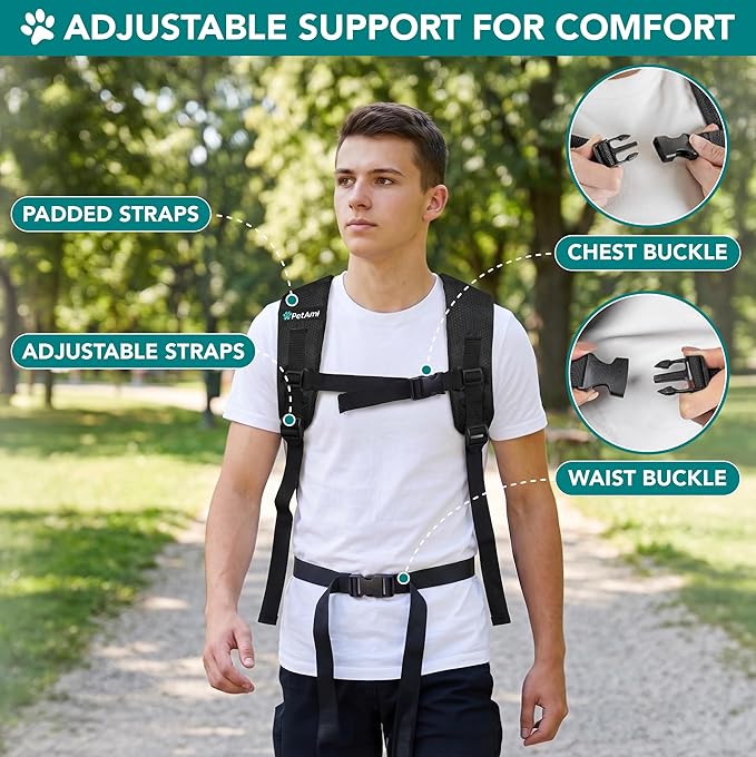PetAmi Expandable Dog Backpack Carrier for Cats & Pets, Breathable Cat Carrier Backpack with Top Window & Multi-Entry, Ventilated Foldable Travel Carrier for Small Medium Pets up to 18 lbs, Black