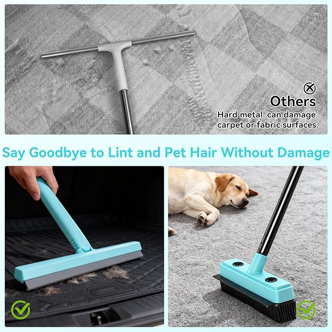 Michao Rubber Broom for Carpet Pet Hair Remover,with Multifunction Magic Broom,air Broom,for pet Removal Fluff Carpet, Hardwood Floor, Cleans Glass, Fine Dust, Hair, Liquid (Black)