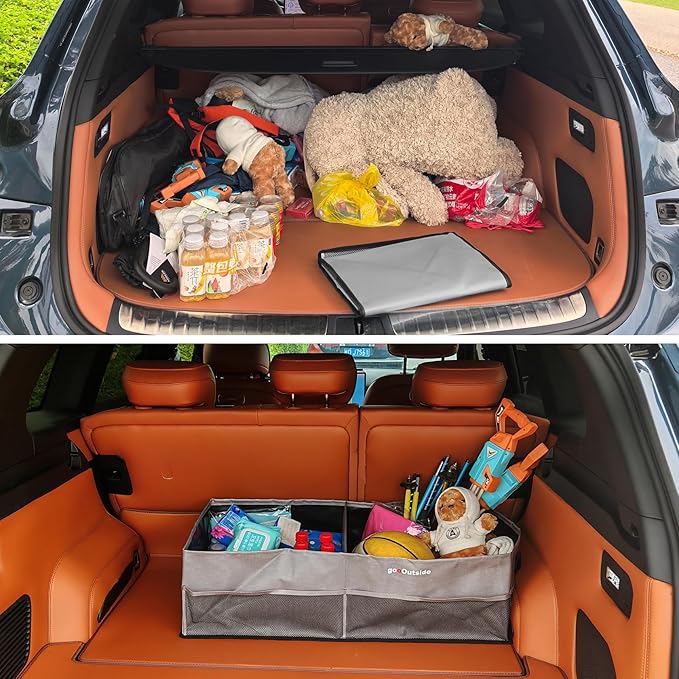 Collapsible Waterproof Car Trunk Organizer, Soft PVC Storage Bin with Rugged PVC-Coated Fabric for SUV & Truck (Stone Gray REG)