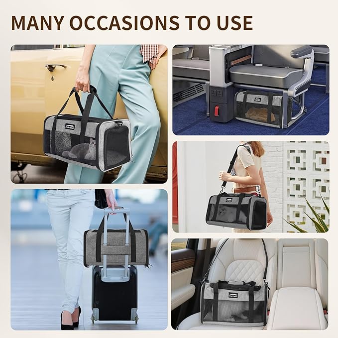 TSA Approved Pet Carrier for Small Cats and Puppies, Soft-Sided and Foldable, Cat and Dog Carrier Fits Pets Up to 15 lbs, Durable Portable Travel Bag with Litter Box (Black, Litter Box & Leash Set)