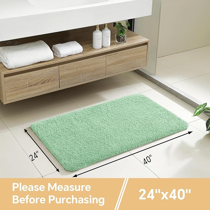 Light Green Bathroom Rugs 24"x40" – Large Plush Microfiber Bath Mat, Soft Non Slip Floor Mat, Absorbent and Washable Rug – Perfect for Bathroom or Bedroom Use