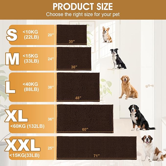 IM HOME Large Dog Door Mats for Muddy Paws, 48" x 30" Chenille Absorbent Mud Mat for Dogs, Non Slip Heavy Dog Rugs for Muddy Paws, Soft Indoor Door Mat for Entryway, Mud Paw, Inside Floor, Brown