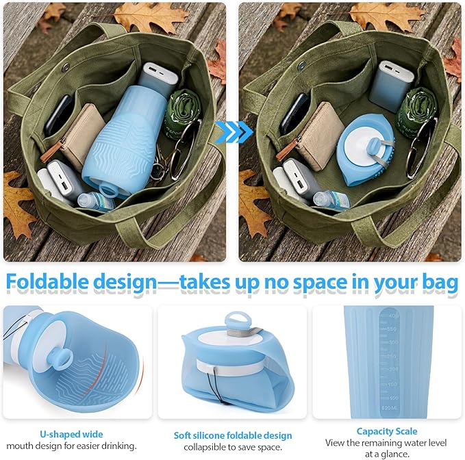 Portable Dog Water Bottle, Leak Proof Collapsible Water Bottles Lightweight Dog Water Bottle Suitable for Pets Outdoor Walking, Hiking, Travel, Camping (Light Blue, 20.9, Ounces)