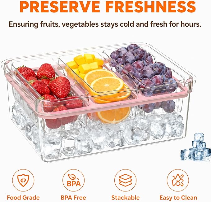 Bread Box with Slicer & Ice Chilled Condiment Caddy, Portable Airtight Bread Storage Container with Lid Handle for Kitchen Counter, Bread Keeper for Homemade Bread,Toast, Bagel, Cookies, Pink