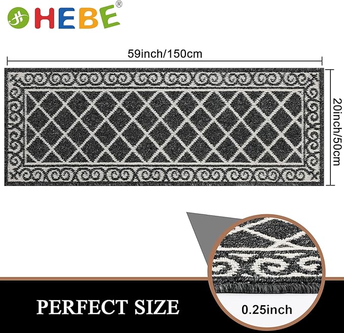 HEBE Washable Runner Rug 20"x59" Indoor Door Mat Runners,Non Slip Dirt Trapping Rug Runner Floor Mats Carpet Runners for Entryway Hallway Kitchen Garage Laundry Room