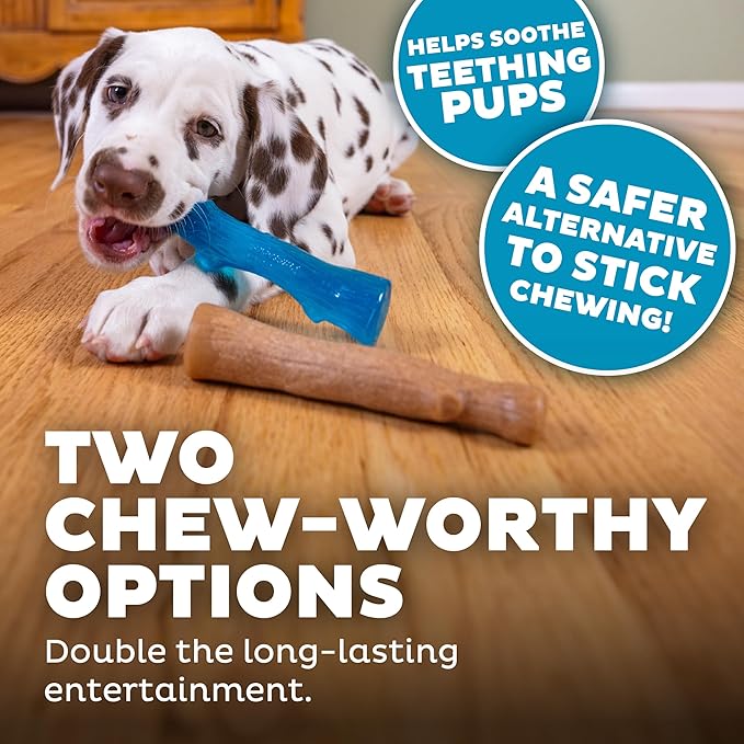 Outward Hound Dogwood Puppy Durable Dog Chew Toys, Real Wood & Teething Bone, 2-Pack, Small