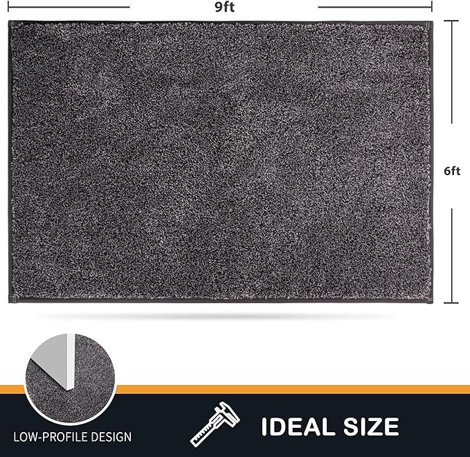 PURRUGS Easy Care Area Rug 6ft x 9ft, Non-Slip Washable Entryway Rug, Stain Resistant Accent Rug for Hallway, Living Room, Bedroom and Mudroom, Light Grey-Dark Grey