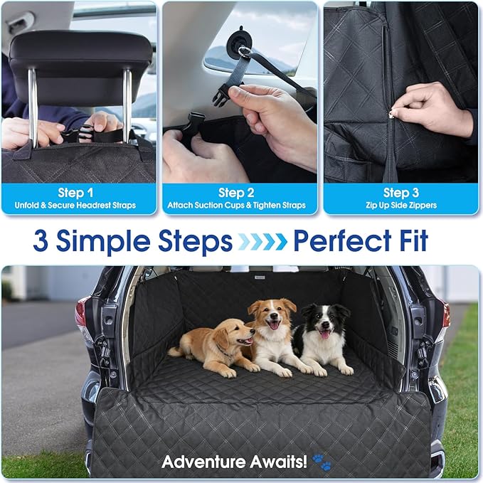 Extra Long Dog Cargo Liner for Full-Size SUV & Minivan - Heavy-Duty 900D Oxford Waterproof Pet Cargo Protector with Flaps Protection & TPU Suction Cups, Ideal for Large Dog Travel