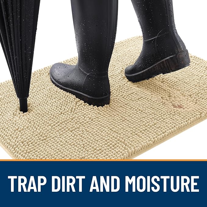 OLANLY Dog Door Mat for Muddy Paws 35x24, Absorbs Moisture and Dirt, Absorbent Non-Slip Washable Doormat, Quick Dry Chenille Mud Mat for Dogs, Entry Indoor Entryway Carpet for Inside Floor, Sand