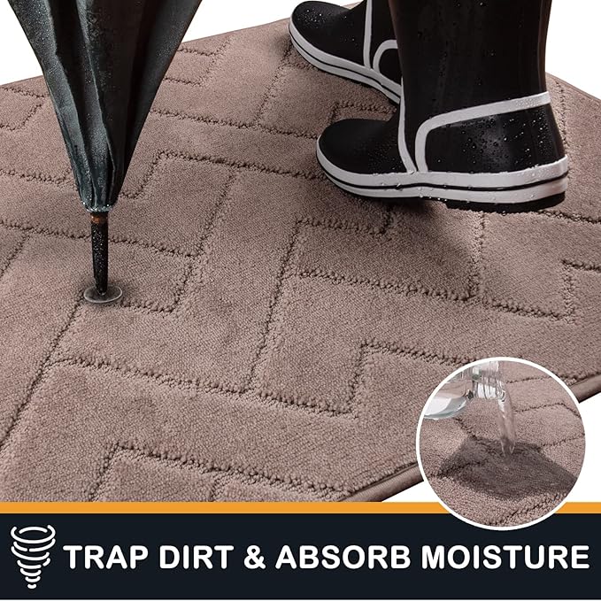 PURRUGS Dirt Trapping Door Mat 24" x 35.5", Non-Slip Machine Washable Entry Rug, Dog Doormat, Indoor Front Door Mat, Super Absorbent Entryway Rug for Muddy Shoes & Paws, Grayish Brown