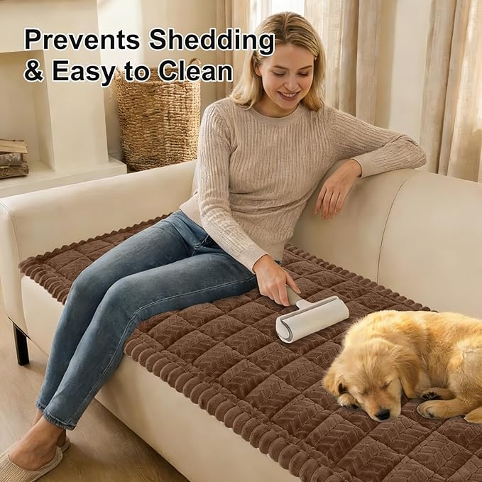 Smiry Non Slip Couch Covers for Dogs, Fuzzy Pet Couch Covers for 3 Cushion Sofa Pet Friendly, Soft Sofa Slipcovers Cushion Furniture Protector Washable (Brown, 35.4" x 70.9")