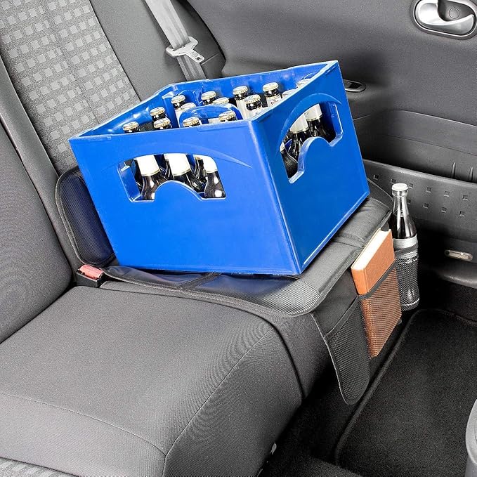 Kaiphy Car Seat Protector - Seat Protection Mat - Thick Padding - Durable, Waterproof Fabric, Leather Reinforced Corners & 3 Pockets for Handy Storage (2 Pack) Gray