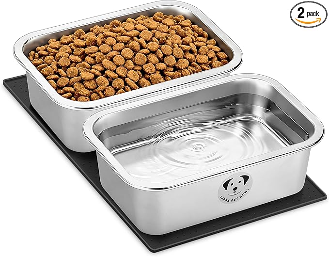 2 Pack Stainless Steel Dog Bowls for Large Dogs with Non-Slip Mat, High Capacity Metal Dog Food Bowls, Food and Water Bowl for Larges, X-Large, and Big Dogs 1.25 Gallons