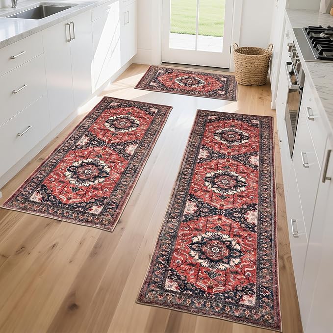 Kitchen Rug Set 3Pcs, Boho Rug Sets Non Slip Washable for Floor Thick Farmhouse Kitchen Decor Runner Rugs for Kitchen, Entryway, Laundry, Hallways 20''x32''+20''x48''+20''x59''