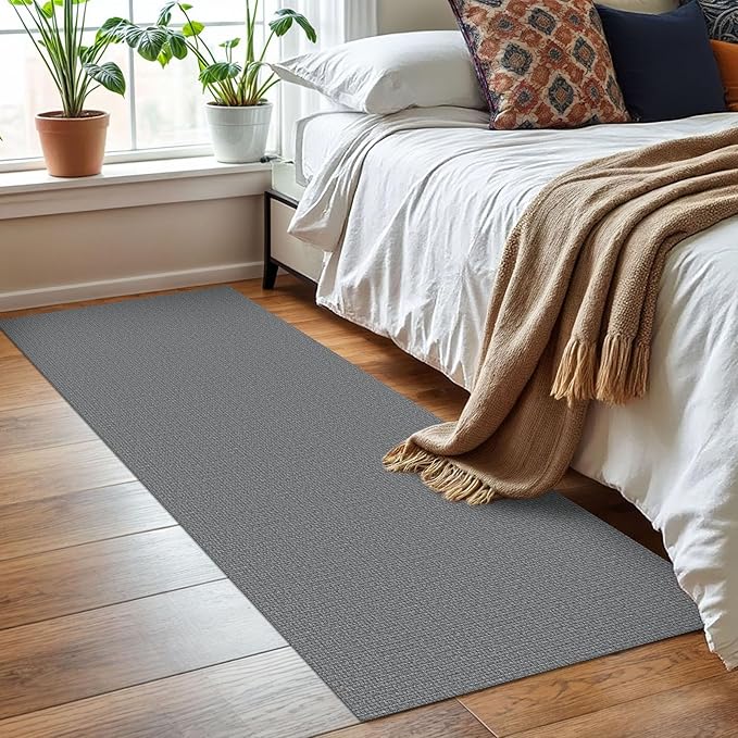 KOZYFLY Washable Runner Rug 2x6 Ft Runners for Hallways Non Slip Kitchen Runner Rugs Braided Cotton Entryway Runner Indoor, Carpet Runners for Hallway Kitchen Entryway Bedroom, Grey