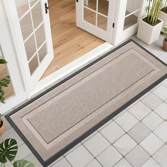 OLANLY Front Door Mat Indoor Outdoor Entrance, Waterproof All-Season, All-Weather Doormat, Sturdy Natural Rubber, Low Profile, Easy Clean Patio Porch Entryway Mat, 47x17, Camel