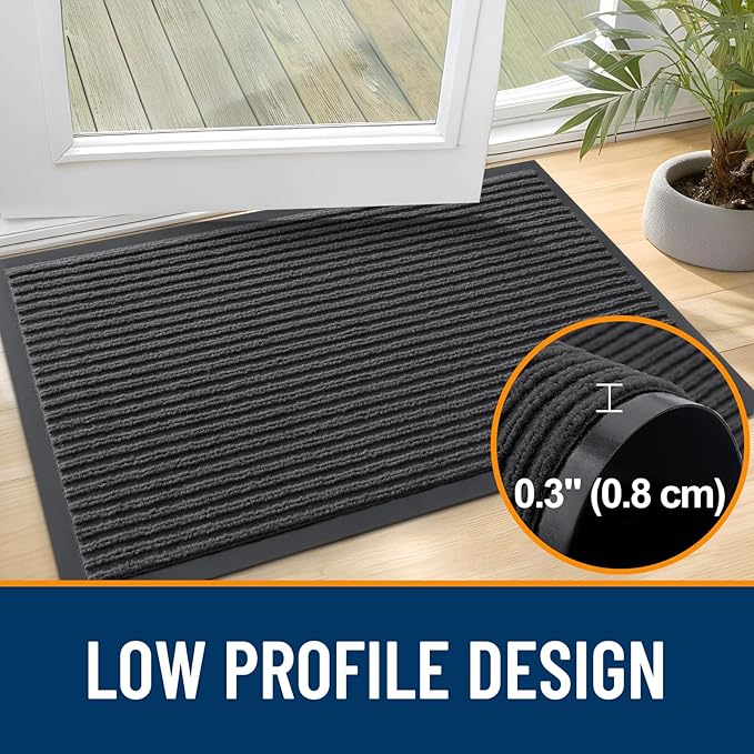OLANLY Front Door Mat Indoor Outdoor Entrance, Waterproof Heavy Duty Doormat, Fade Resistant, Low Profile, Easy Clean Patio Porch Welcome Floor Mats for Entry, 59x40, Charcoal Grey