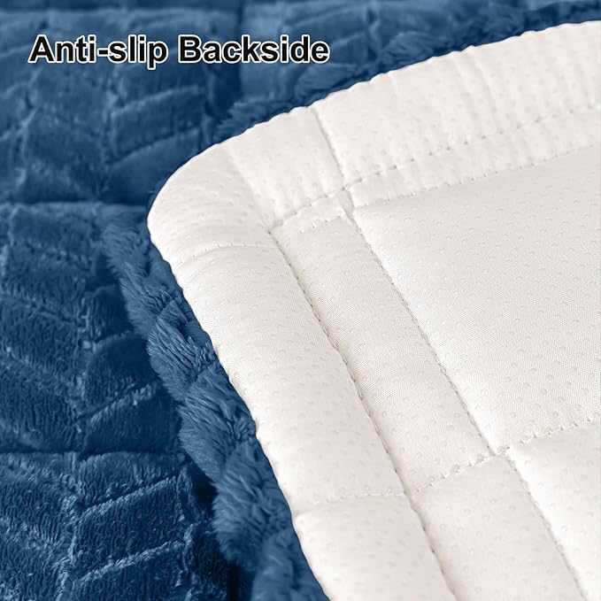 Smiry Non Slip Couch Covers for Dogs, Fuzzy Pet Couch Covers for 3 Cushion Sofa Pet Friendly, Soft Sofa Slipcovers Cushion Furniture Protector Washable (Navy Blue, 43" x 82.7")