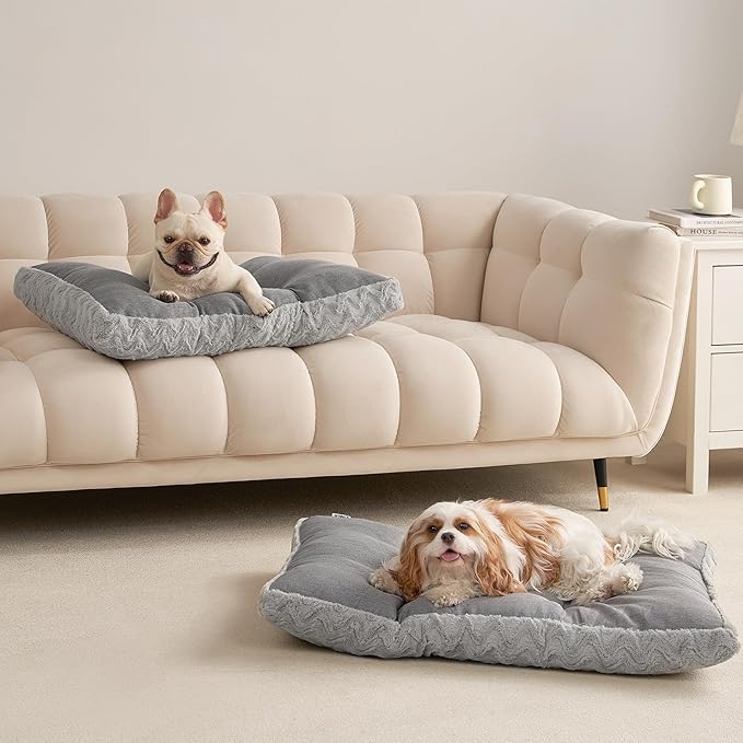 EHEYCIGA Washable Small Dog Bed for Crate 23x18 Inch, Reversible Kennel Pad for Puppy Weight Up to 25 lbs, Plush and Comfy Pet Sleeping Mat, Grey