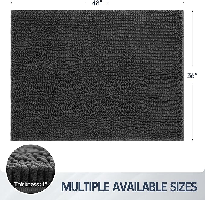 Futurwit Dog Door Mat for Muddy Paws, 48" x 36" Chenille Absorbent Front Door Mat Inside, Large Runner Mud Mat for Dogs, Trap Dirt Washable Non Slip Outdoor Indoor Entrance Doormats, Grey