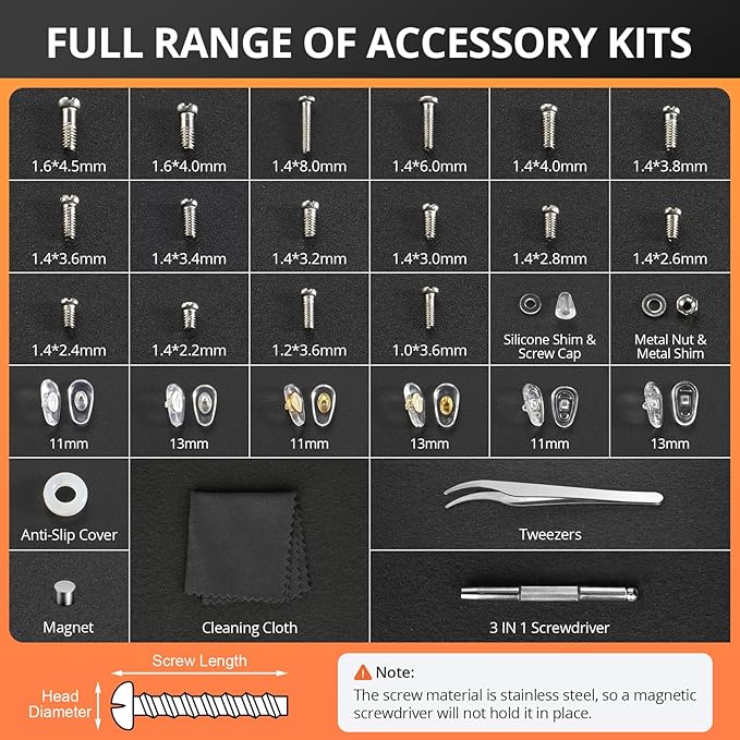 JOREST Eyeglass Repair Kit, Sunglasses/Glasses Repair Tool including Small Screws, Nose Pads and Screwdrivers, Glasses Fixing Kit; Christmas gift for people who wear glasses(Men/Women Adults Him/Her)
