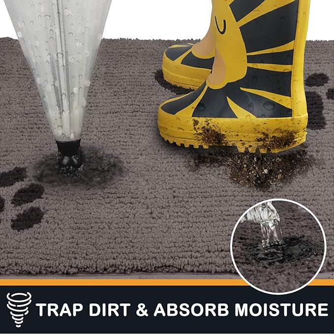 PURRUGS Dirt Trapping Door Mat 32" x 47", Non-Skid/Slip Machine Washable Microfiber Entrance Rug, Shoes Scraper, Dog Doormat, Super Absorbent Floor Mat for Muddy Wet Shoes and Paws, Light Grey