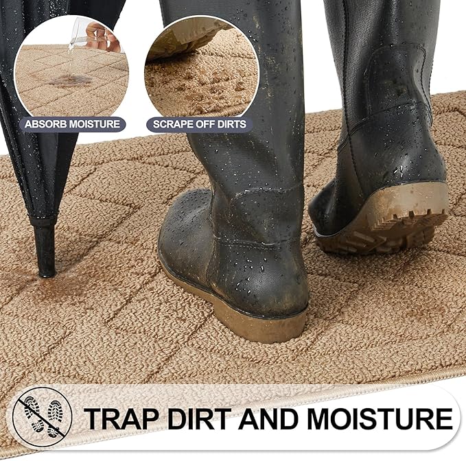 REFETONE Indoor Doormat, Front Back Door Mat 24"x36" Rubber Backing Non Slip Mats, Absorbent Washable Entrance Doormat for Entryway, Resist Dirt Low-Profile Inside Floor Mat for Muddy Shoes, Brown