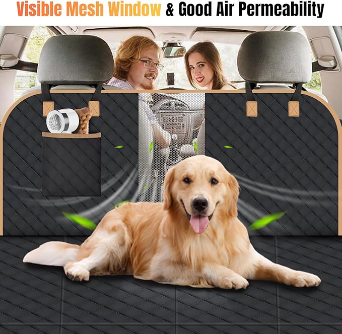Dog Car Seat Cover for Back Seat, Hard Bottom Back Seat Extender for Dogs Holds 400lbs, Easy to Clean, Waterproof Scratch Proof Nonslip Dog Hammock for Cars SUV Truck, Black Color
