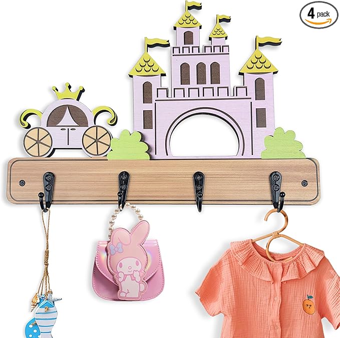 Midrean Dog Leash Holder for Wall Mount, Farmhouse Wooden Dog Claw Hooks, Paws Key Rack Accessories for Rustic Home Decor (Castle)