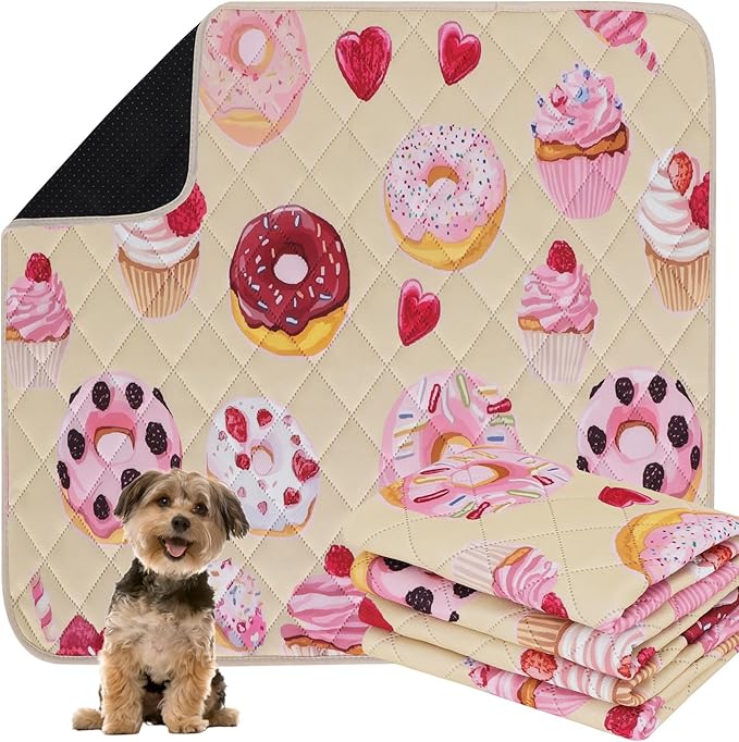 IEUUMLER Washable Pee Pads for Dogs, 2 Pack Cake Pattern Reusable Waterproof Puppy Potty Pads, Non-Slip Absorbent Pet Training Pads for Playpen Crate Bed EU015 Beige Cake, 30x20