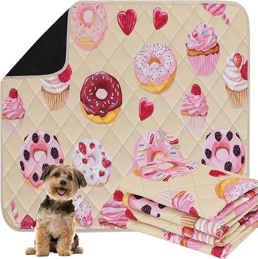 IEUUMLER Washable Pee Pads for Dogs, 2 Pack Cake Pattern Reusable Waterproof Puppy Potty Pads, Non-Slip Absorbent Pet Training Pads for Playpen Crate Bed EU015 Beige Cake, 30x20